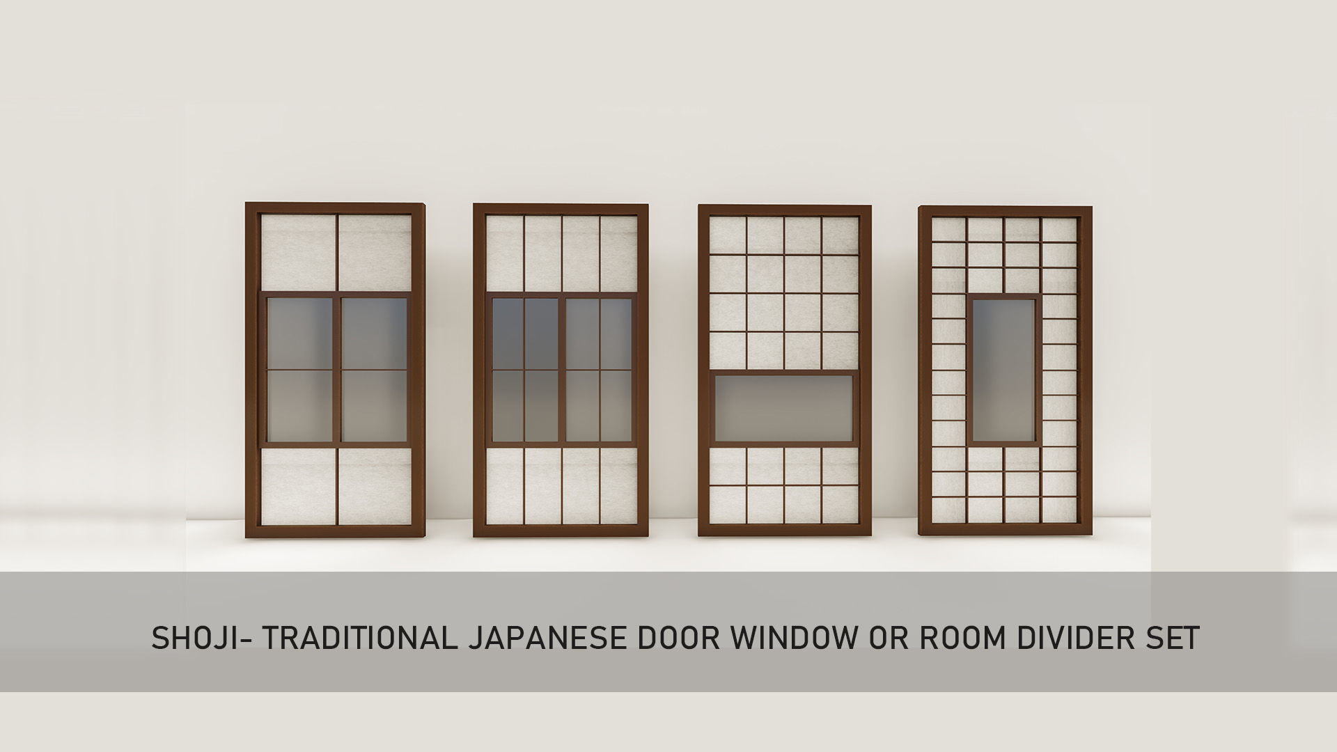 Shoji- Traditional Japanese door window or room divider set 3D Model Collection_2