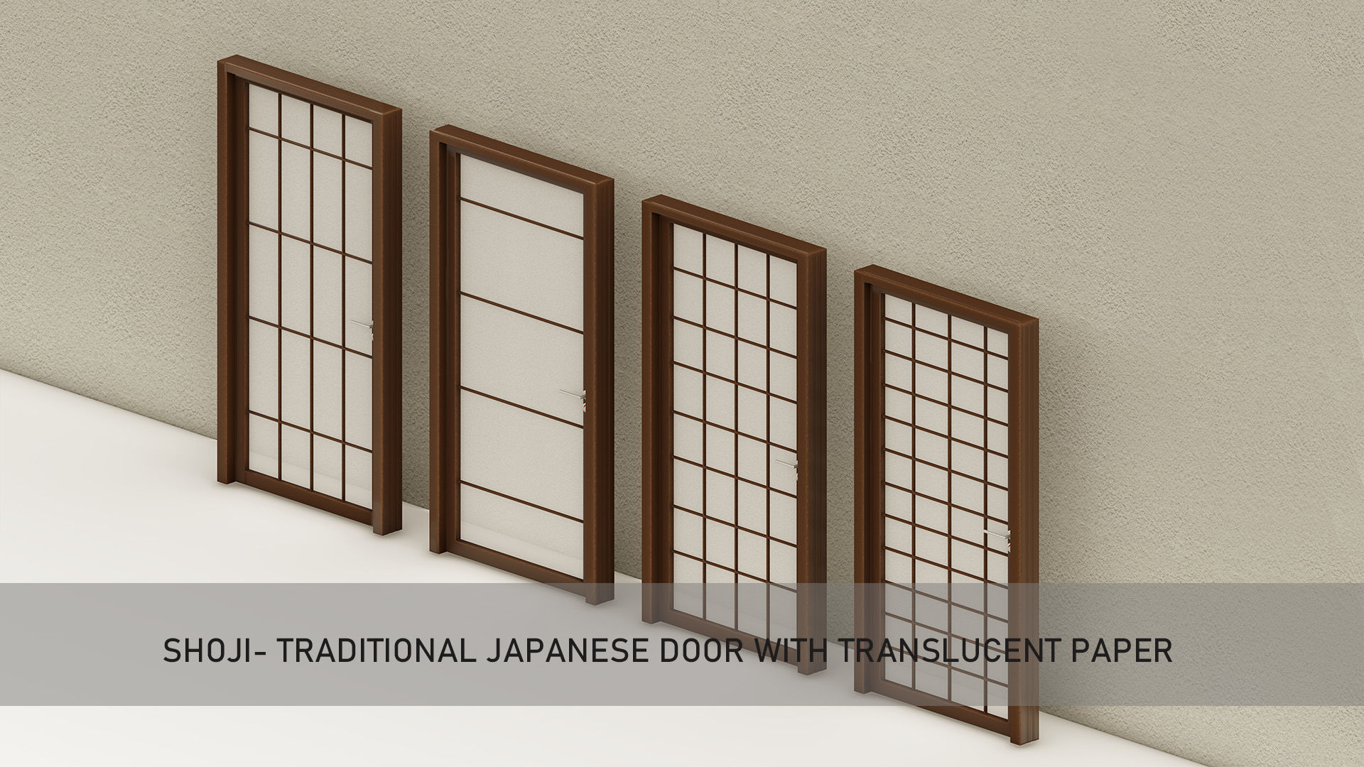 Shoji- Traditional Japanese door window or room divider set 3D Model Collection_4