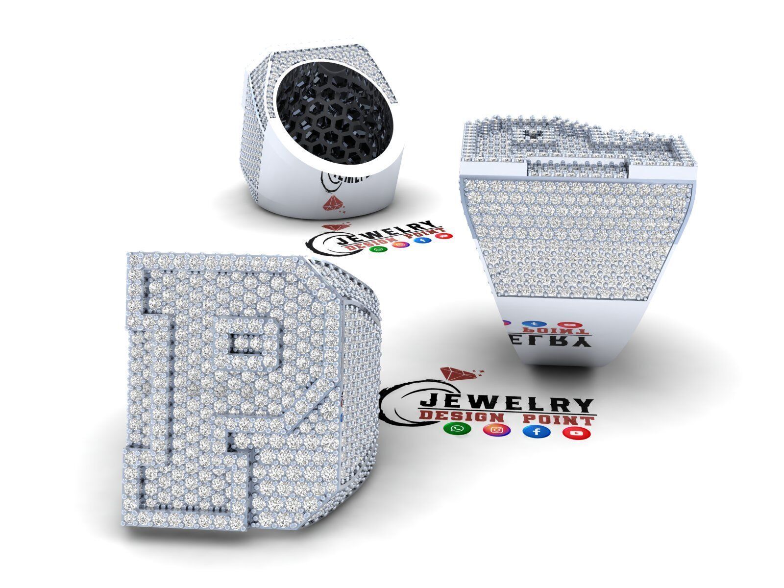 Custom Initial A to Z Letter Diamond Ring - Alphabet Rings 3D print model_2