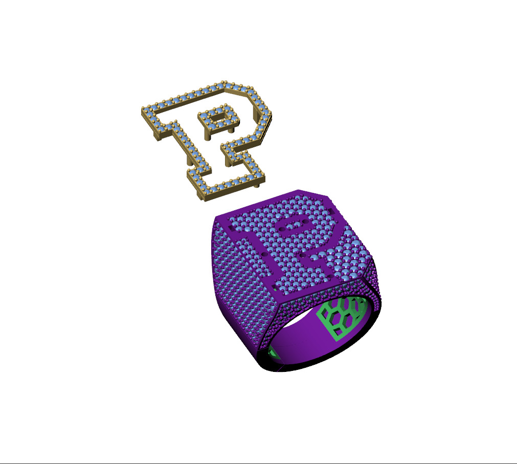 Custom Initial A to Z Letter Diamond Ring - Alphabet Rings 3D print model_12