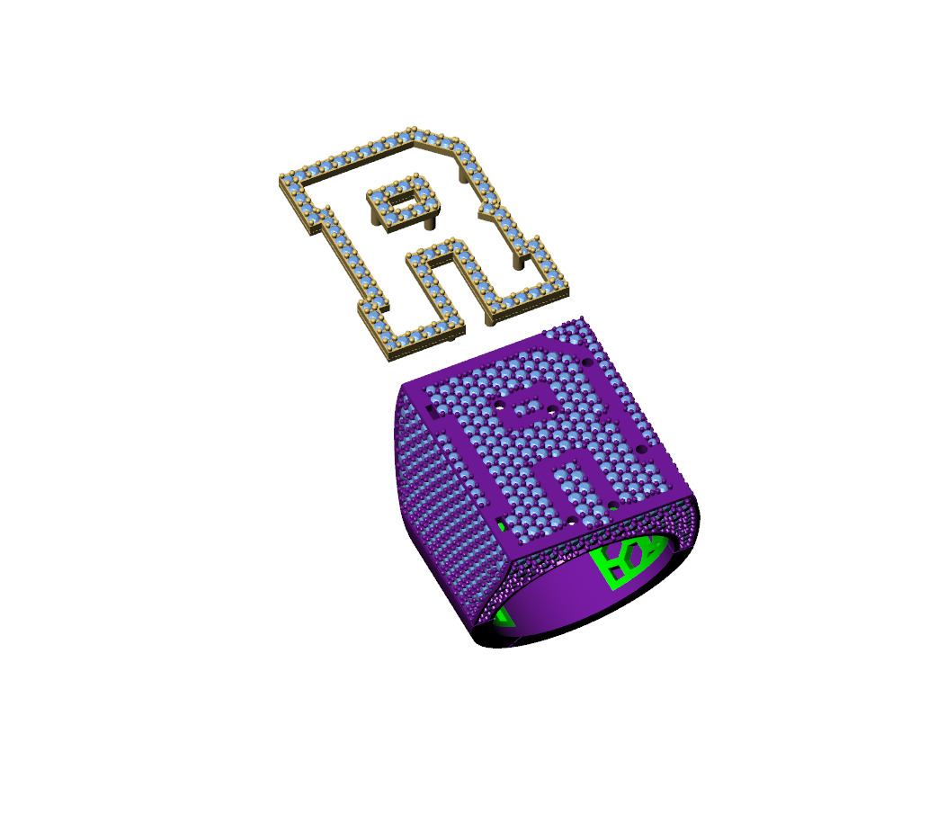 Custom Initial A to Z Letter Diamond Ring -  Alphabet Rings 3D print model_12