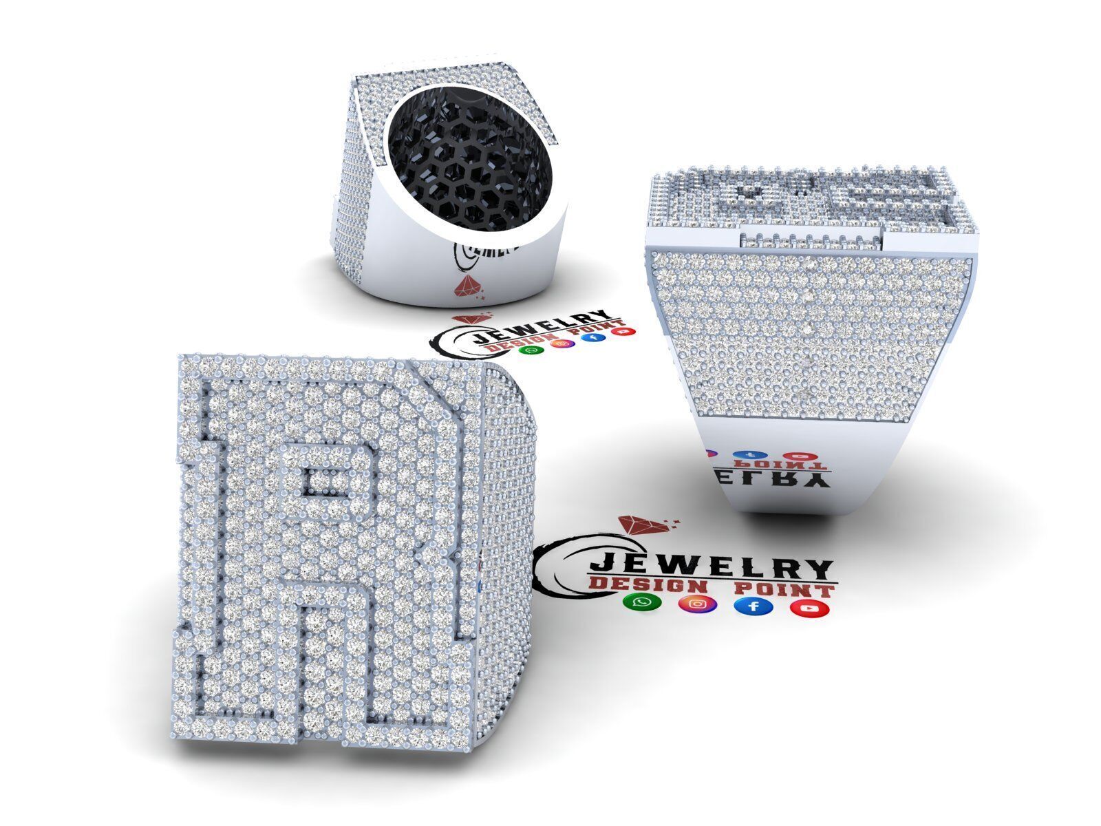 Custom Initial A to Z Letter Diamond Ring -  Alphabet Rings 3D print model_2