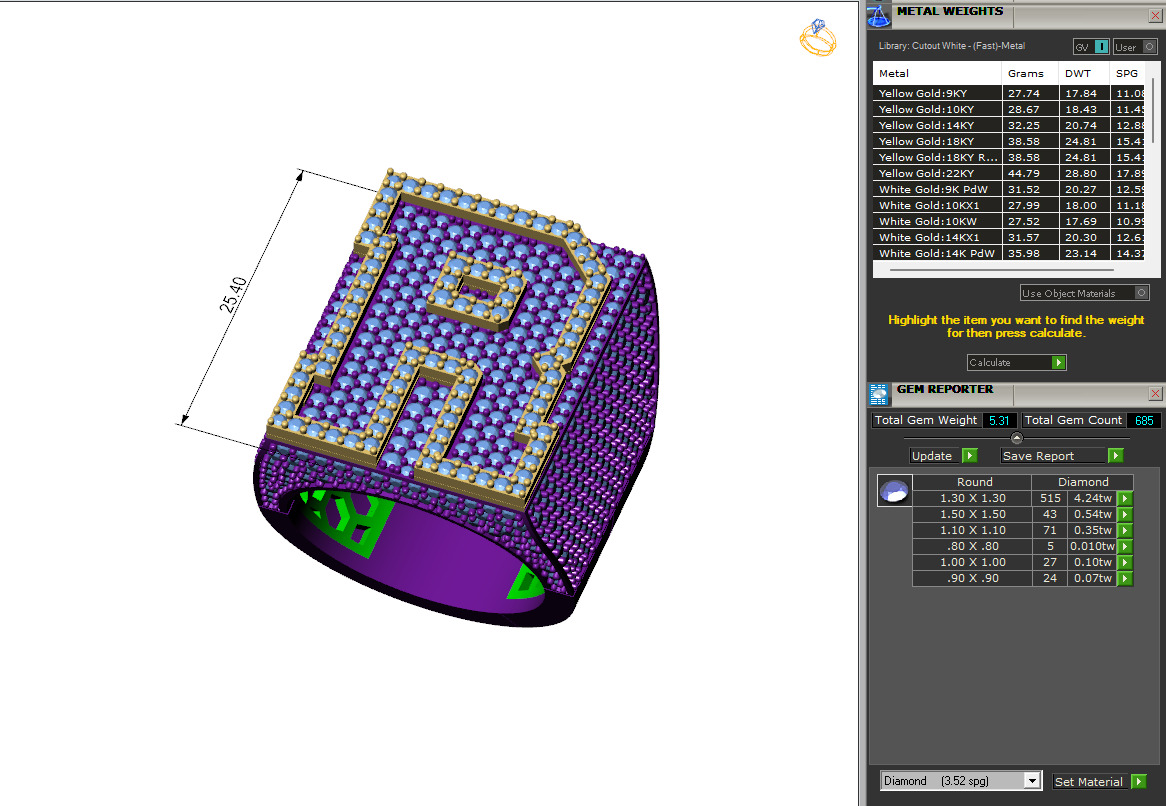 Custom Initial A to Z Letter Diamond Ring -  Alphabet Rings 3D print model_6