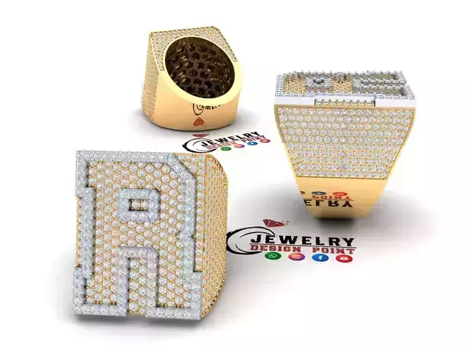 Custom Initial A to Z Letter Diamond Ring -  Alphabet Rings