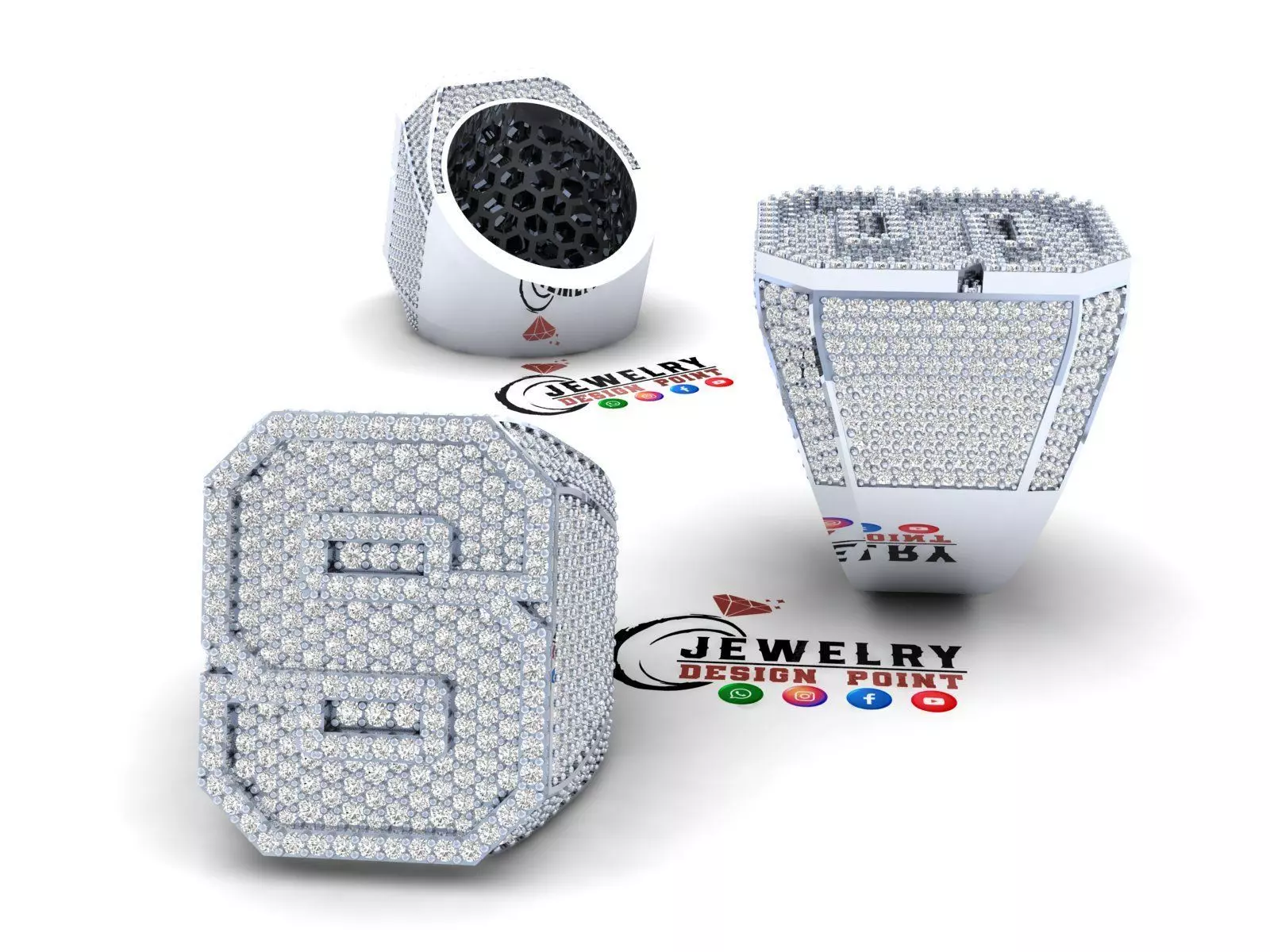 Custom Initial A to Z Letter Diamond Ring - Alphabet Rings 3D print model_0