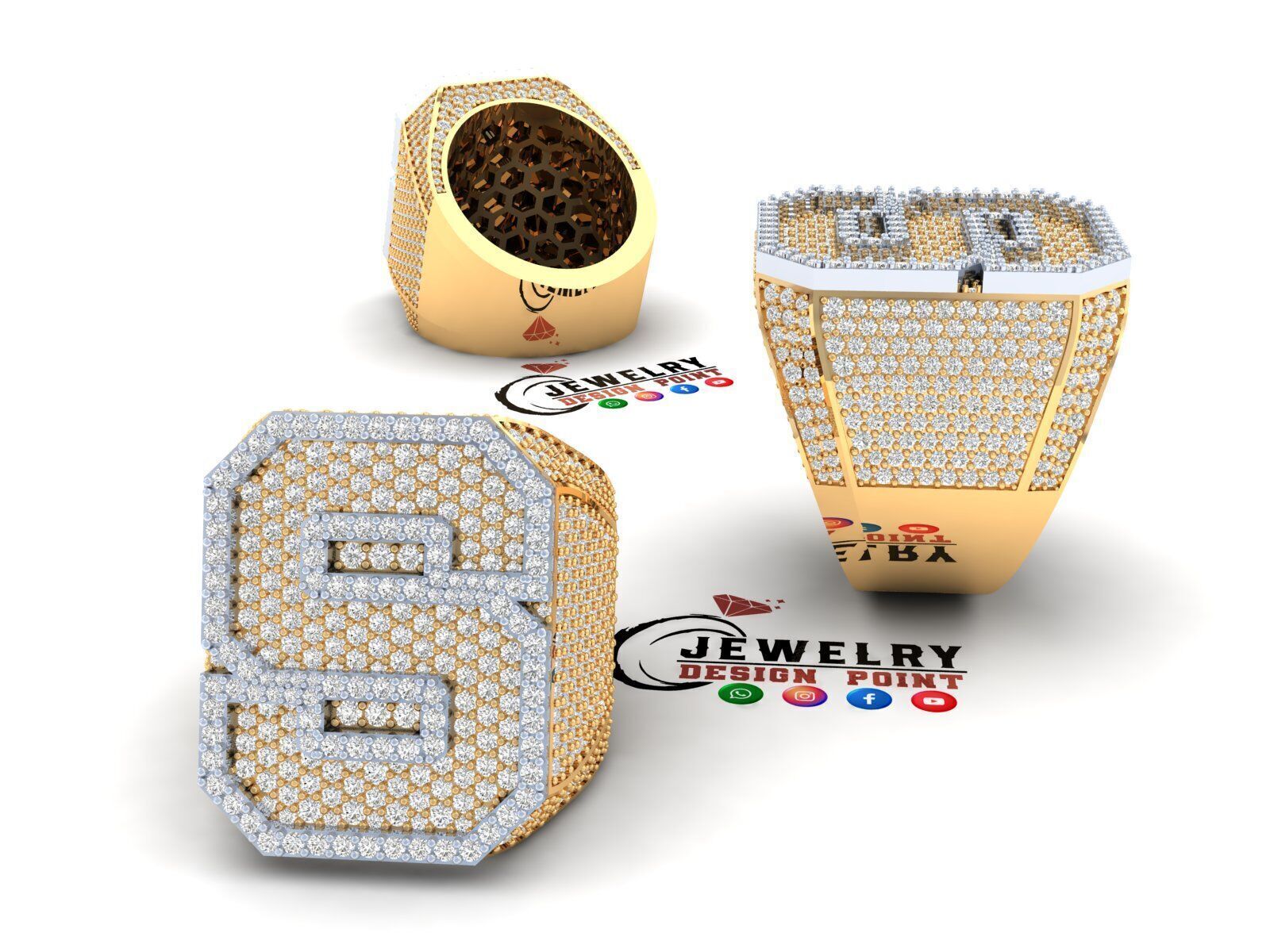 Custom Initial A to Z Letter Diamond Ring - Alphabet Rings 3D print model_3