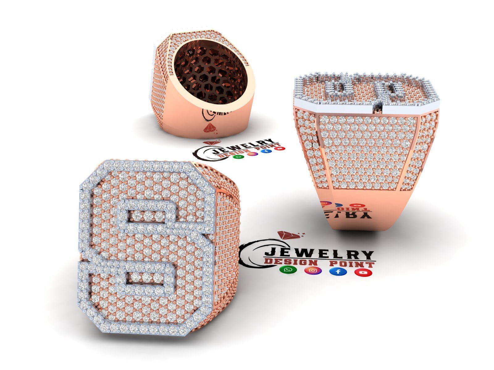 Custom Initial A to Z Letter Diamond Ring - Alphabet Rings 3D print model_2