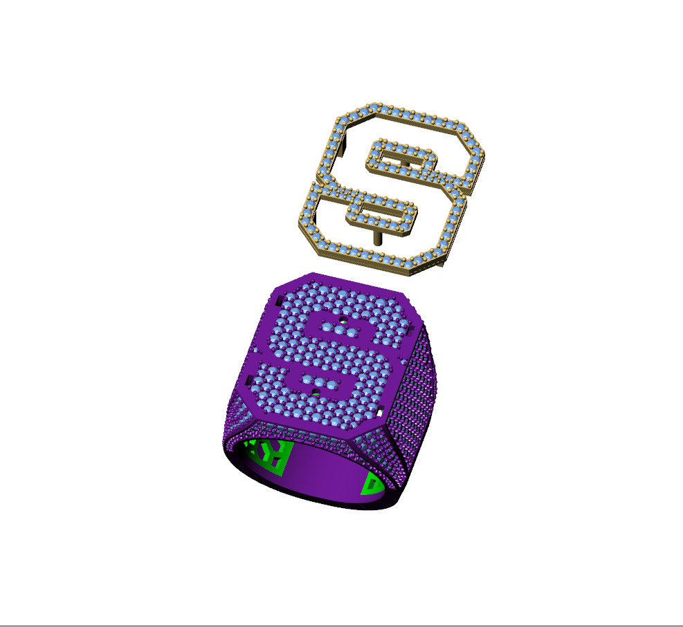 Custom Initial A to Z Letter Diamond Ring - Alphabet Rings 3D print model_12