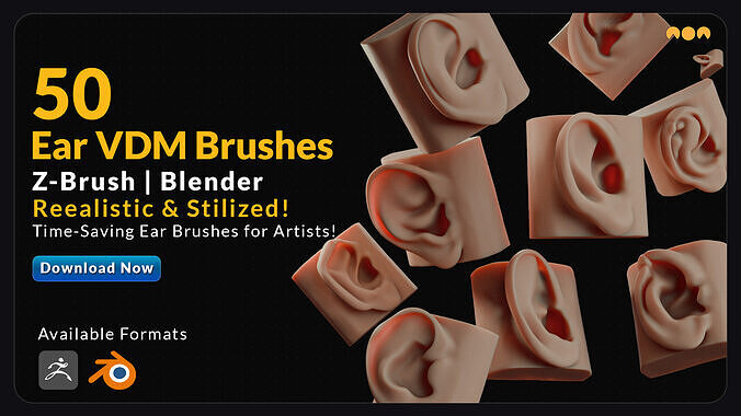 50 Ear VDM Brushes - Realistic and Stylized  3D model