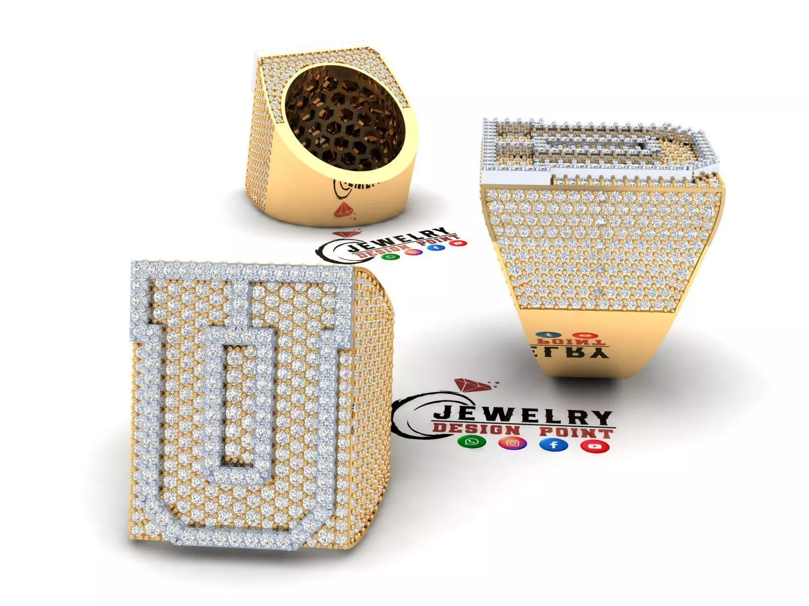 Custom Initial A to Z Letter Diamond Ring -  Alphabet Rings 3D print model_0