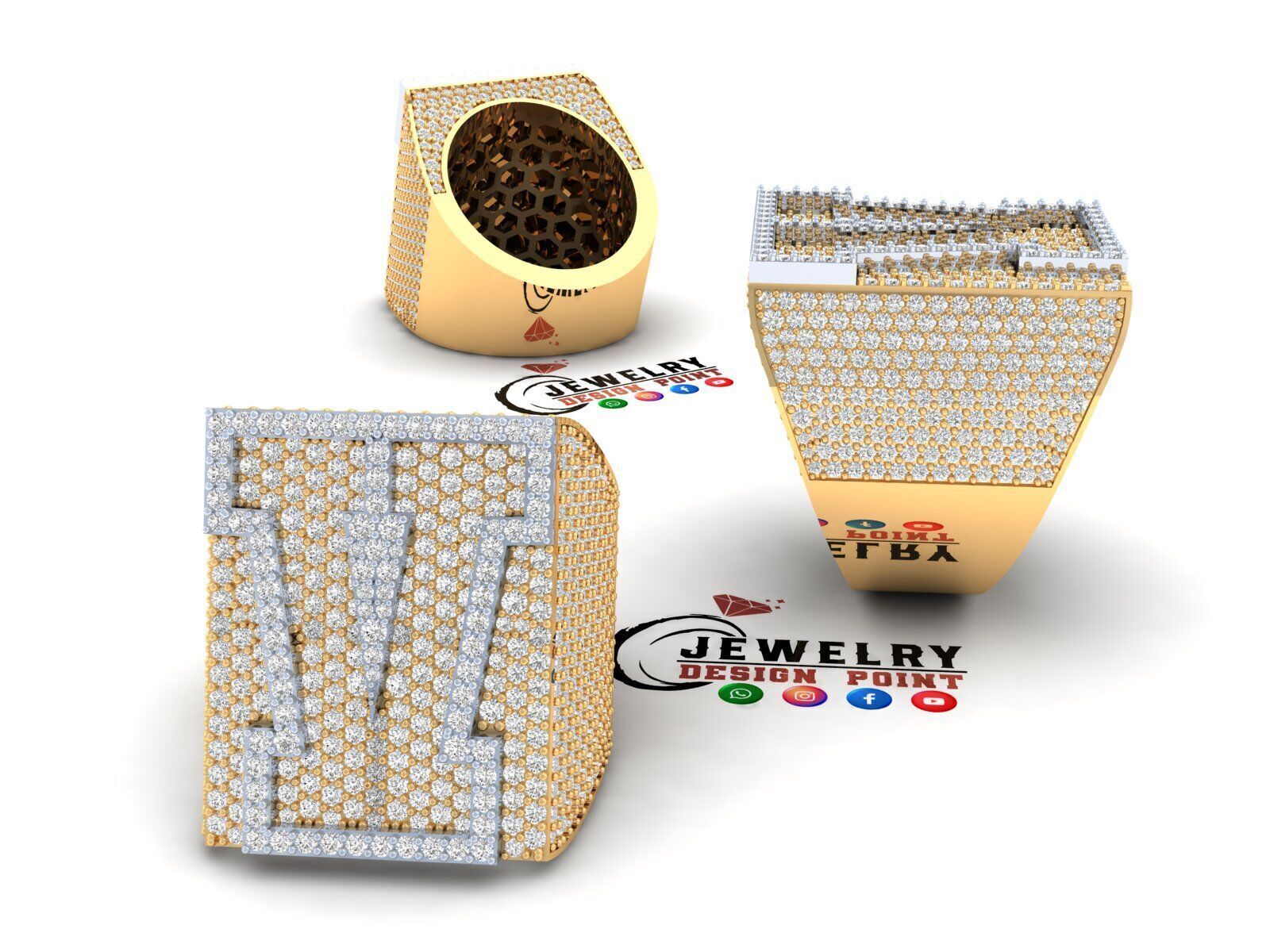 Custom Initial A to Z Letter Diamond Ring -  Alphabet Rings 3D print model_3