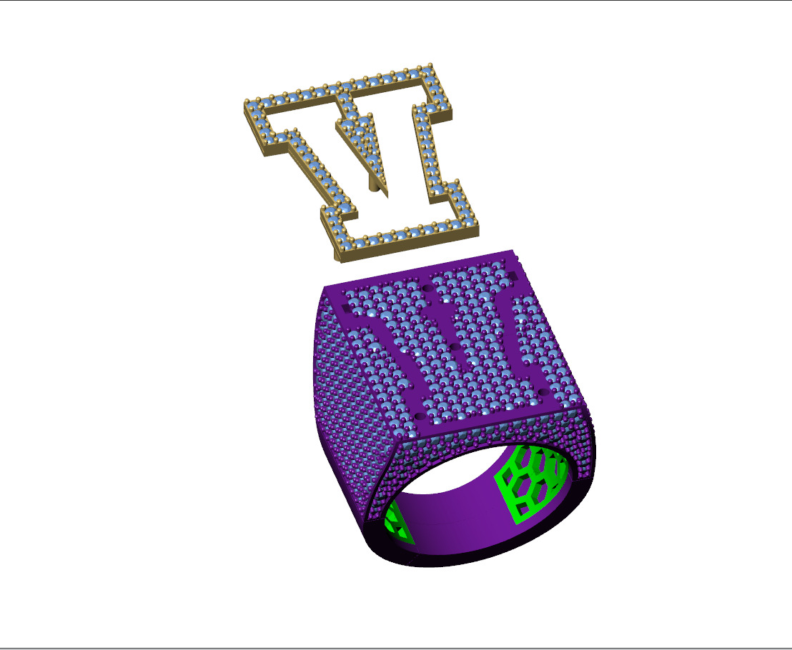 Custom Initial A to Z Letter Diamond Ring -  Alphabet Rings 3D print model_12