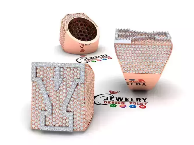 Custom Initial A to Z Letter Diamond Ring - Alphabet Rings 3D print model