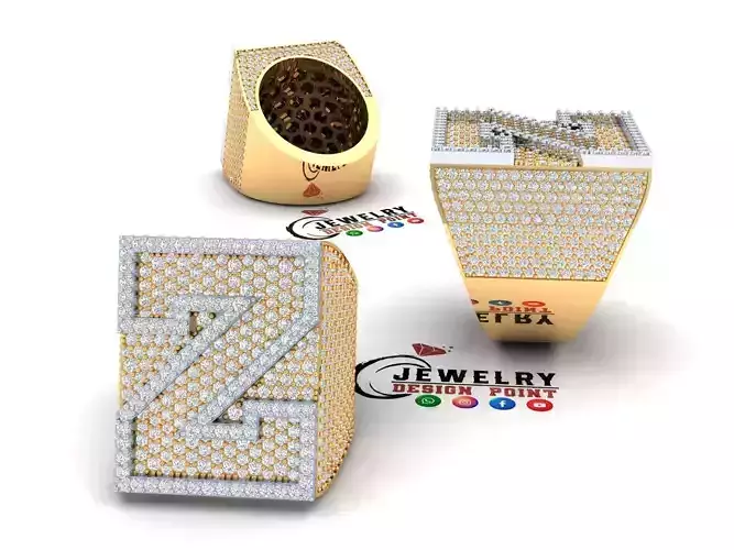 Custom Initial A to Z Letter Diamond Ring -  Alphabet Rings 3D print model