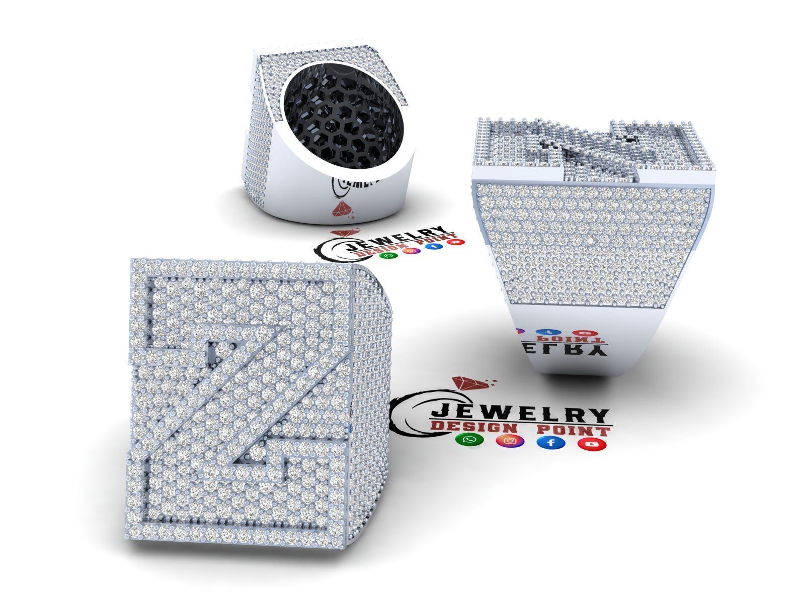 Custom Initial A to Z Letter Diamond Ring -  Alphabet Rings 3D print model_3