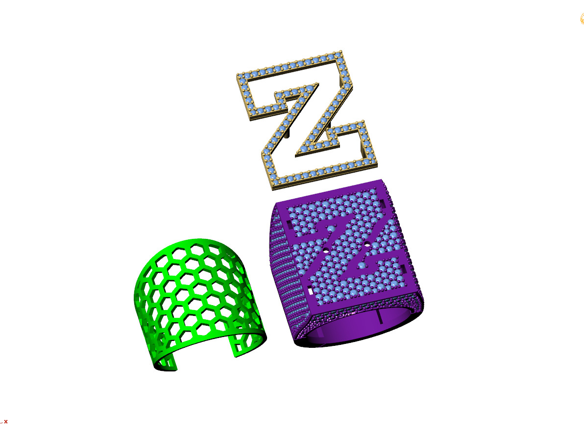 Custom Initial A to Z Letter Diamond Ring -  Alphabet Rings 3D print model_13