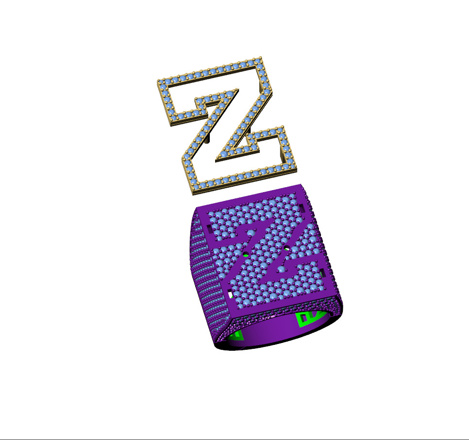 Custom Initial A to Z Letter Diamond Ring -  Alphabet Rings 3D print model_12