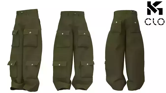Green Cargo Pants 6 Pockets Clo 3D Model for Fashion Design 