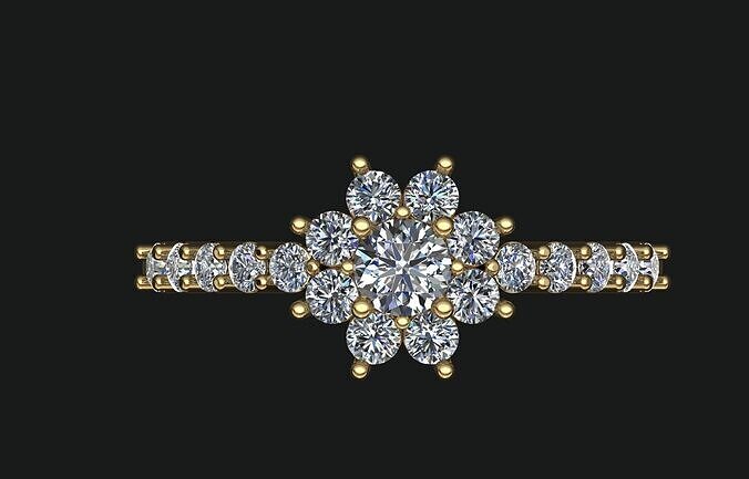 Cluster Diamond Ring 3D Model  High-Quality Jewelry CAD Design 3D print model