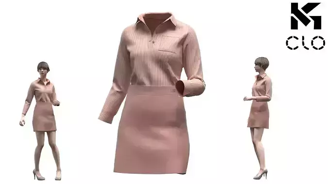 Pink Office Dress Shirt and Skirt Model for Fashion Design Clo
