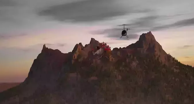 Mountain and Helicopter 3D model