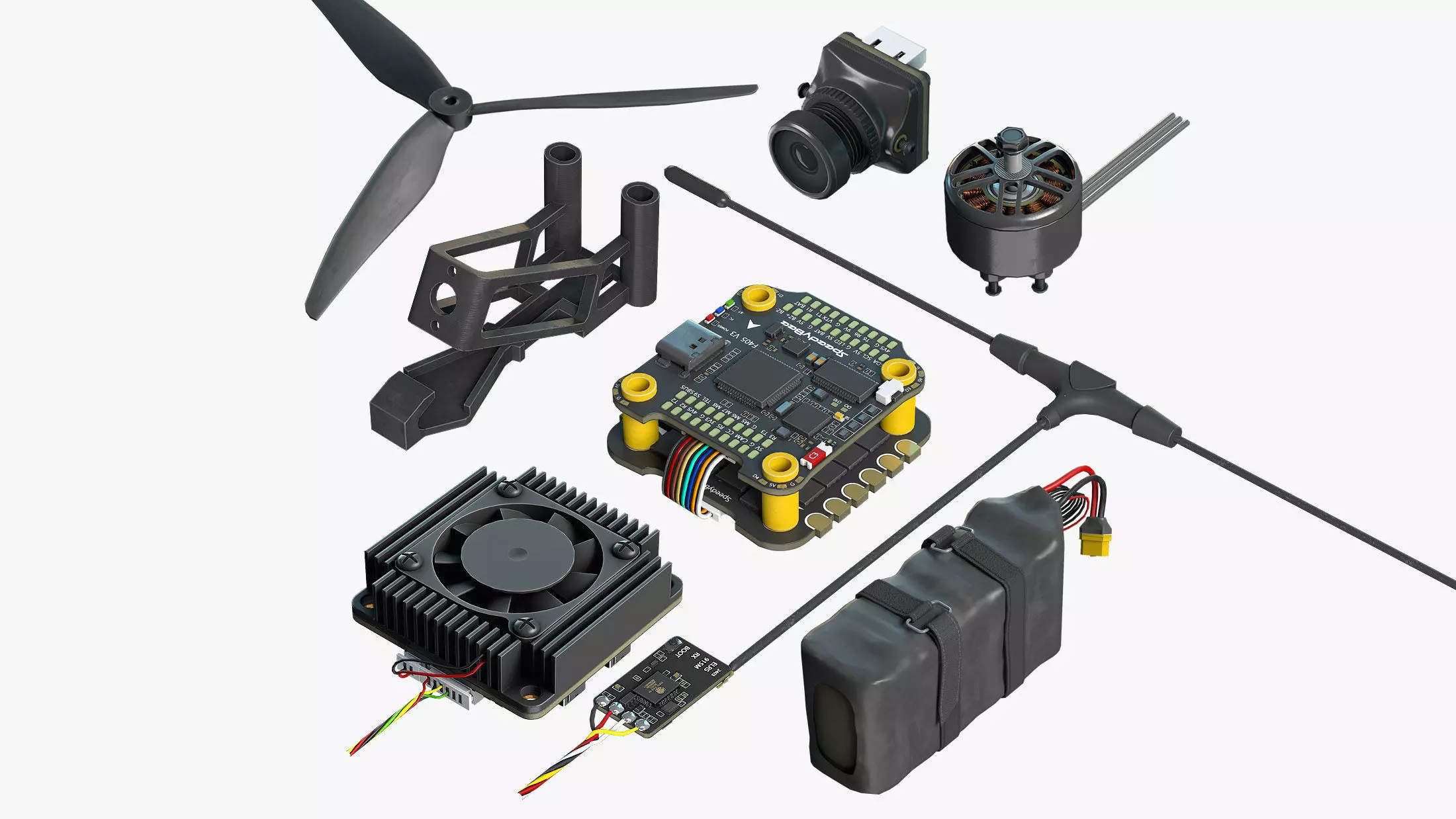 FPV Drone Parts Set Vol 1  Low-poly 3D model_0