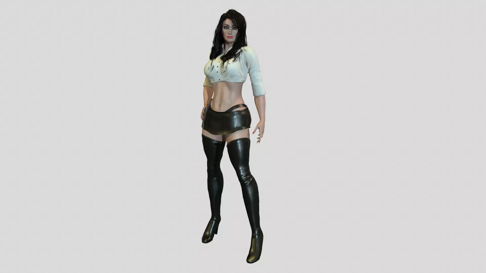 Woman in Long Boots Low-poly 3D model_0