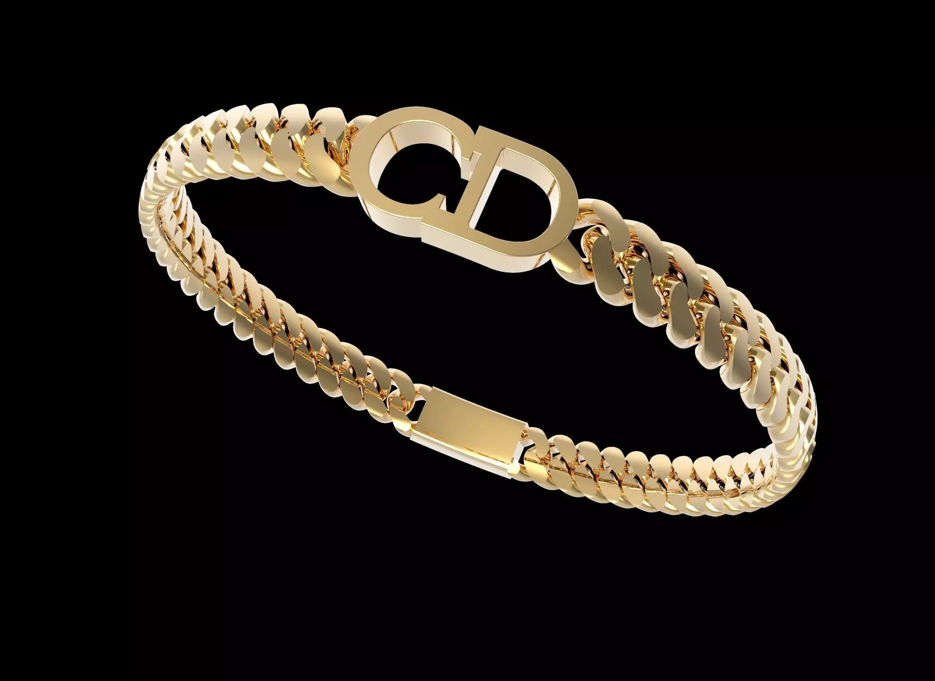 Cuban Chain Link Bracelet with CD 3D print model_0