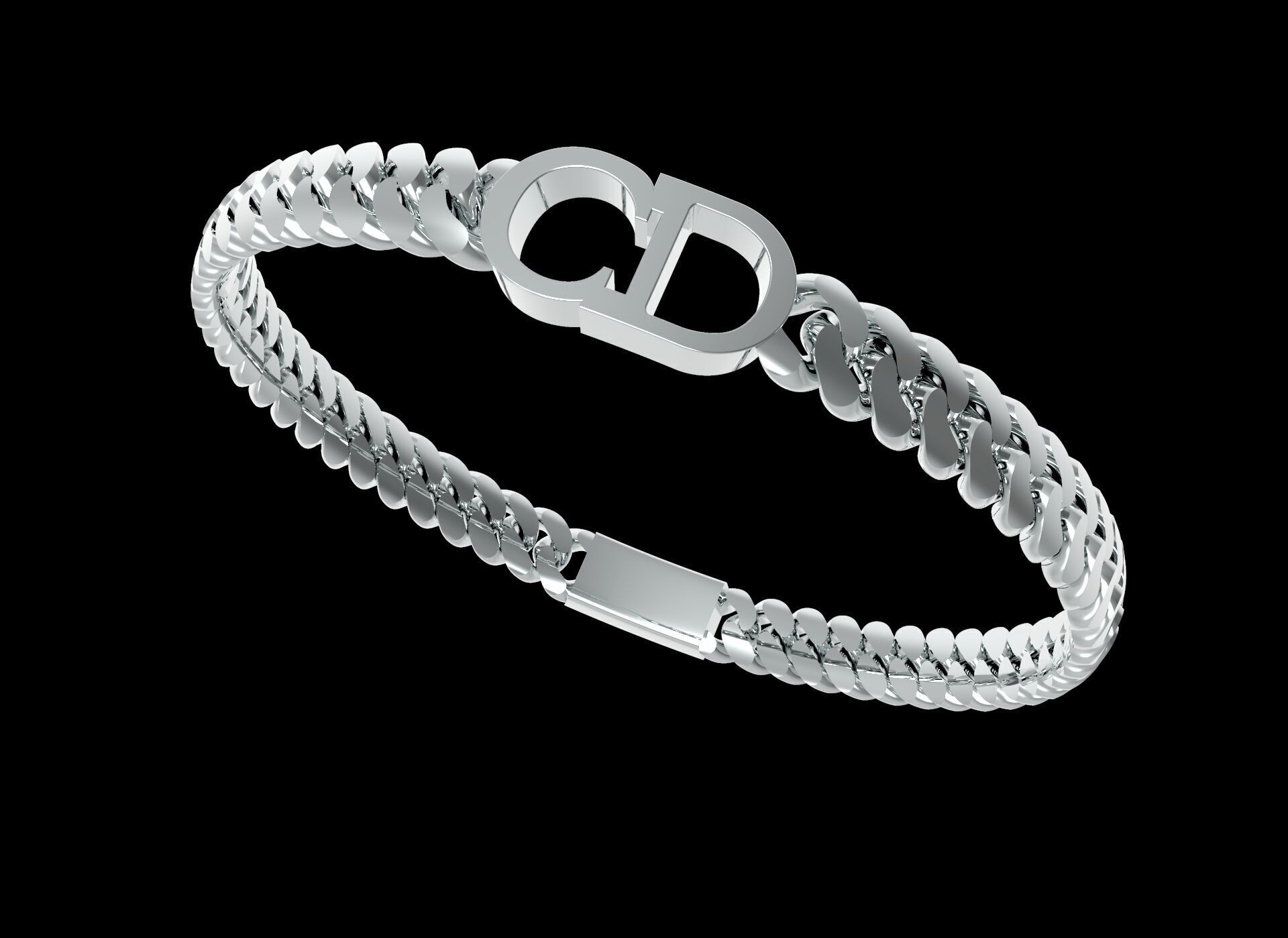 Cuban Chain Link Bracelet with CD 3D print model_10