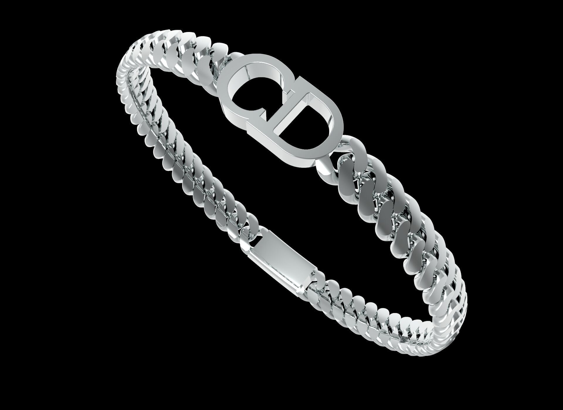 Cuban Chain Link Bracelet with CD 3D print model_9