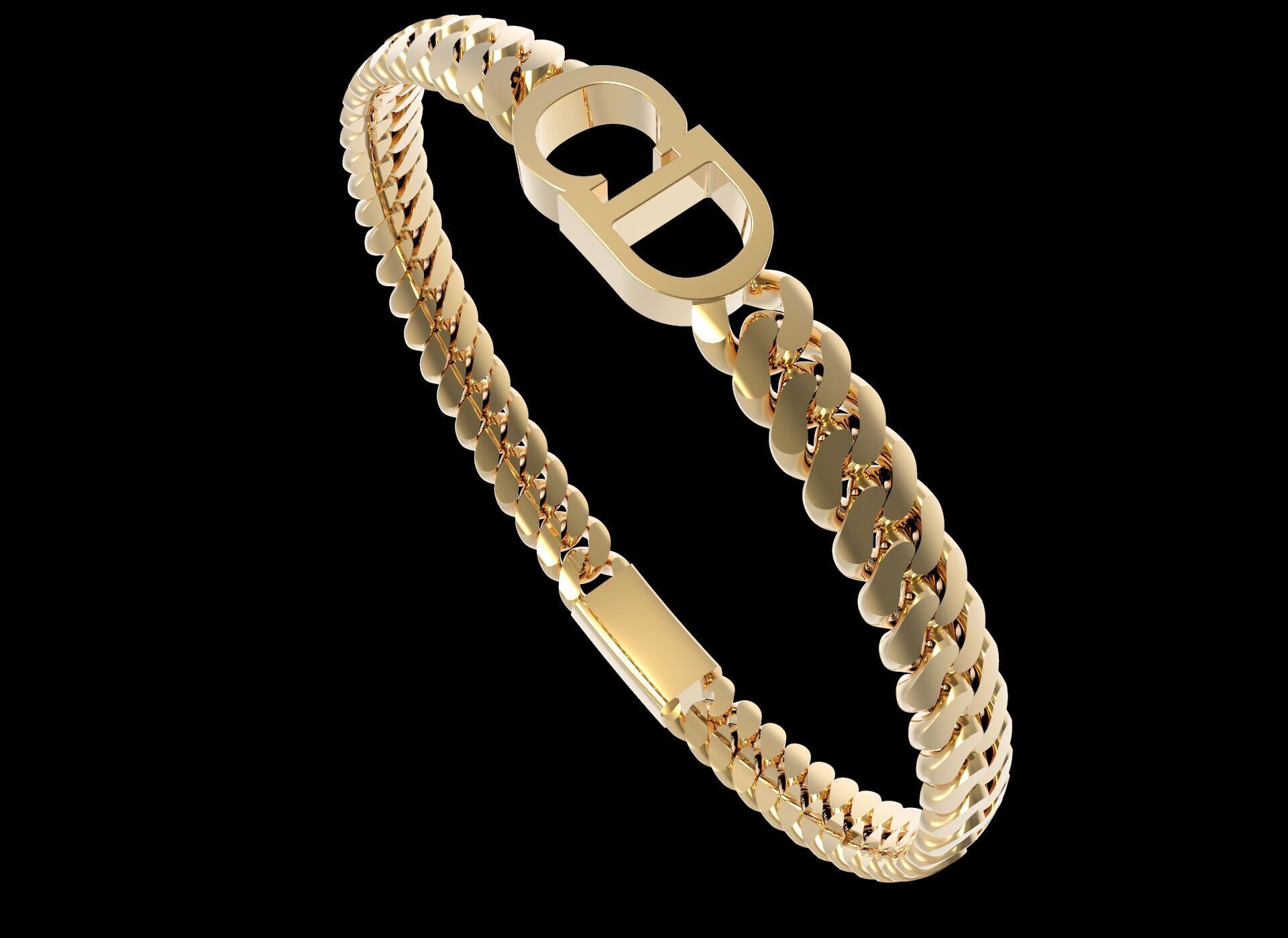 Cuban Chain Link Bracelet with CD 3D print model_2