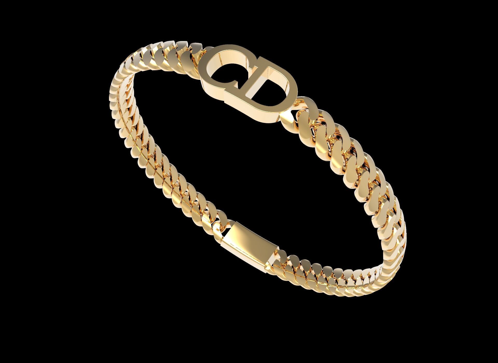 Cuban Chain Link Bracelet with CD 3D print model_1