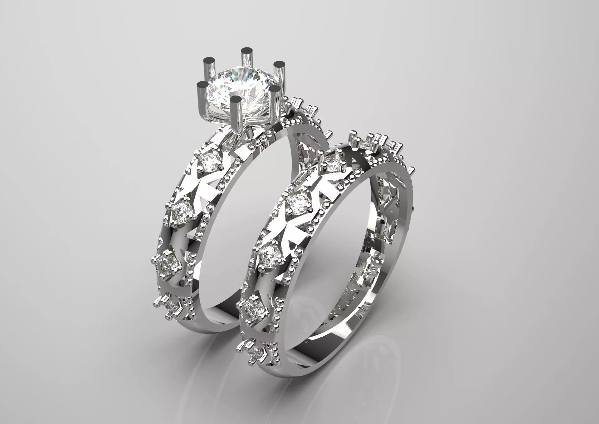 Luxury white gold engagement ring with diamonds model wr0109 3D print model
