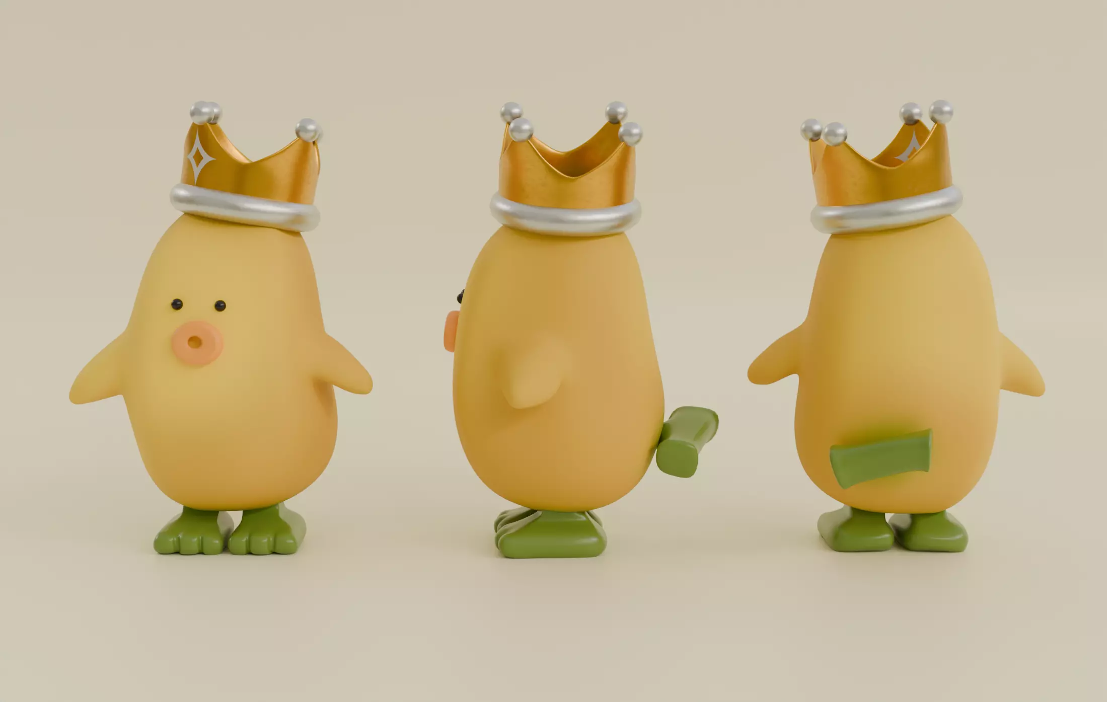 Cute King Banana Chicken Free low-poly 3D model