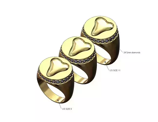 Shark tooth diamond side halo round signet ring Us sizes 9 10 11
