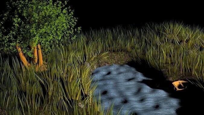 Grass landscape surface Low-poly 3D model