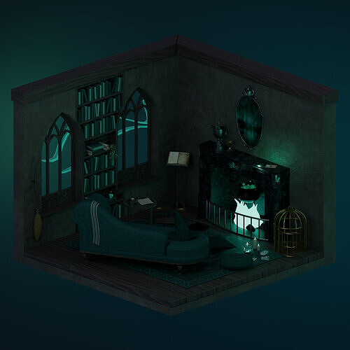 Wizard living-room Low-poly 3D model