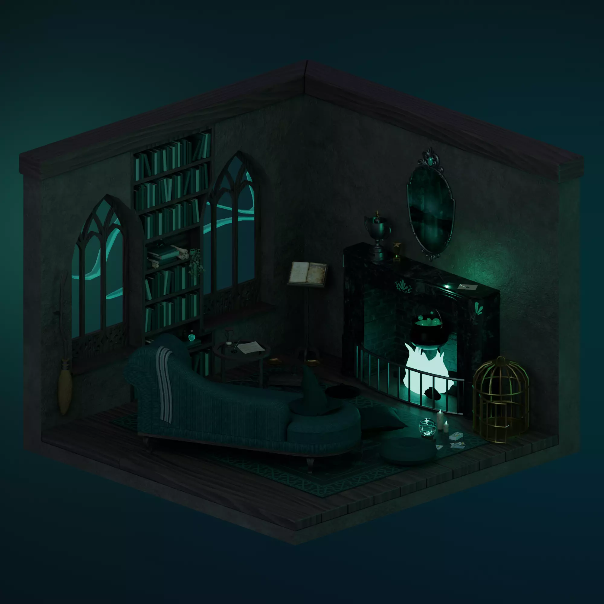 Wizard living-room Low-poly 3D model