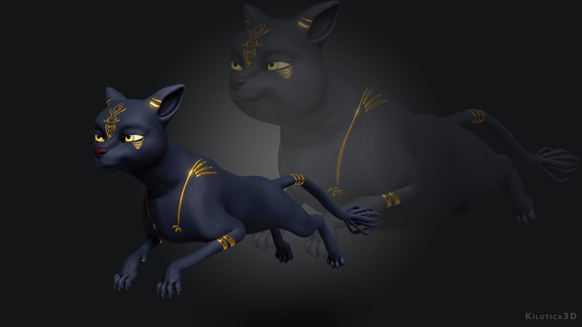 Egyptian Bastet Cat Rigged Low-poly 3D model_6