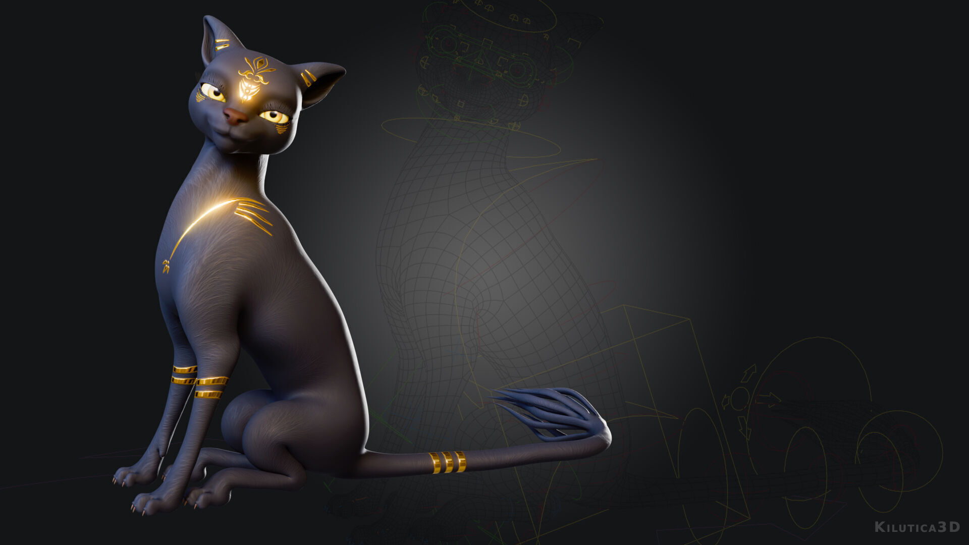 Egyptian Bastet Cat Rigged Low-poly 3D model_1