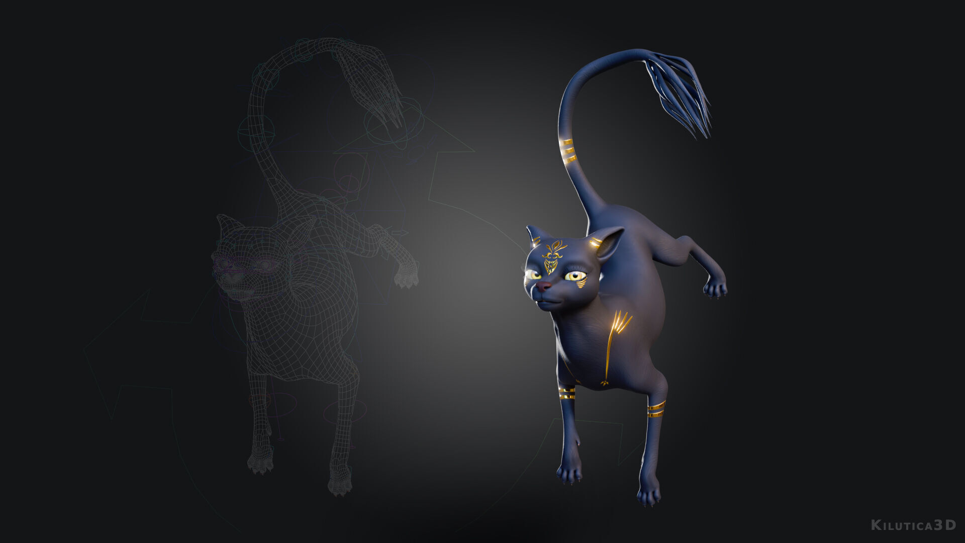 Egyptian Bastet Cat Rigged Low-poly 3D model_8