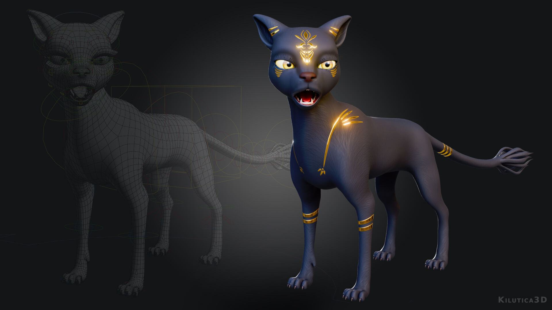 Egyptian Bastet Cat Rigged Low-poly 3D model_7