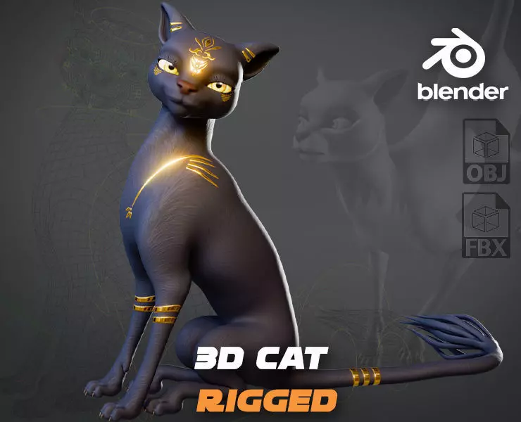 Egyptian Bastet Cat Rigged Low-poly 3D model_0