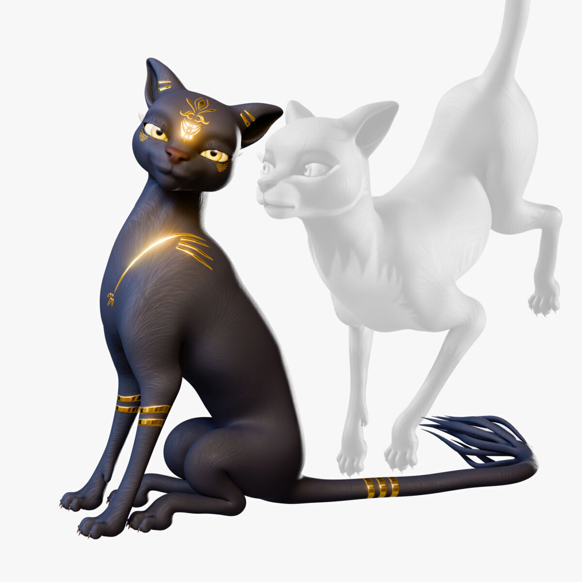 Egyptian Bastet Cat Rigged Low-poly 3D model_26