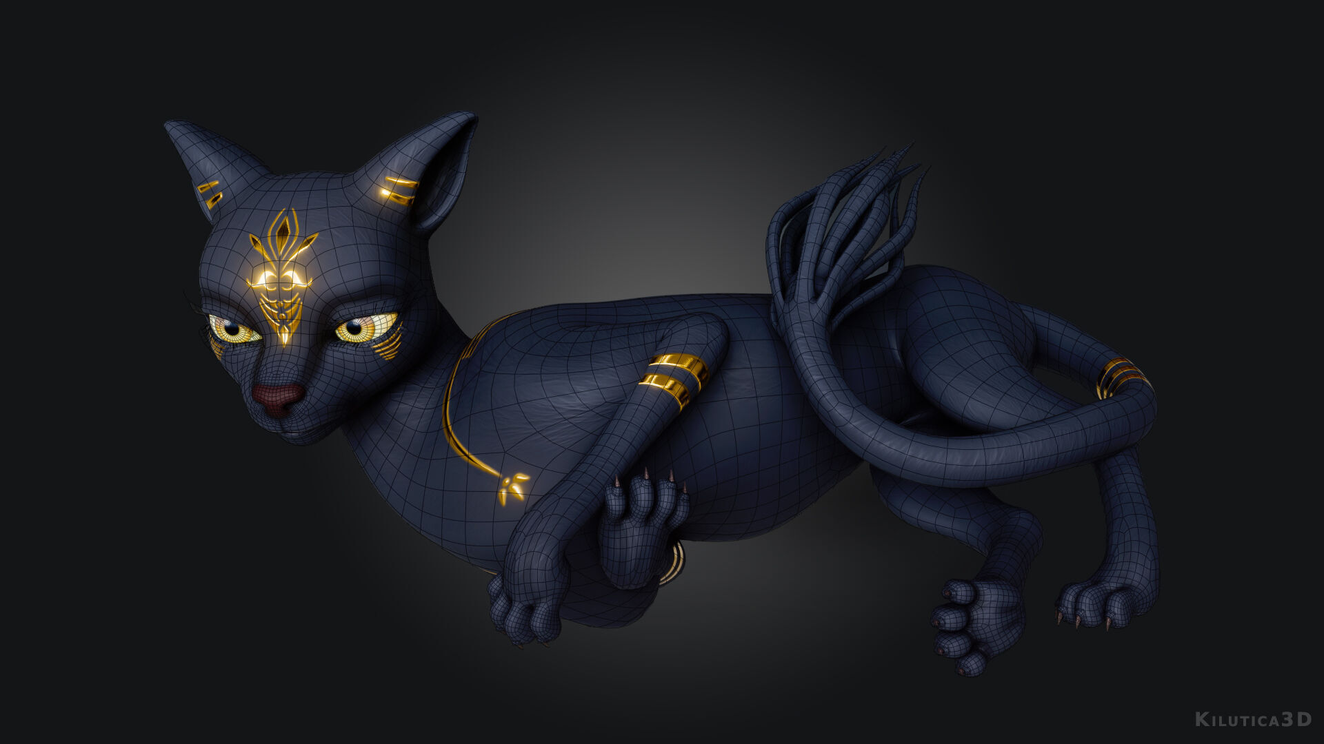 Egyptian Bastet Cat Rigged Low-poly 3D model_4