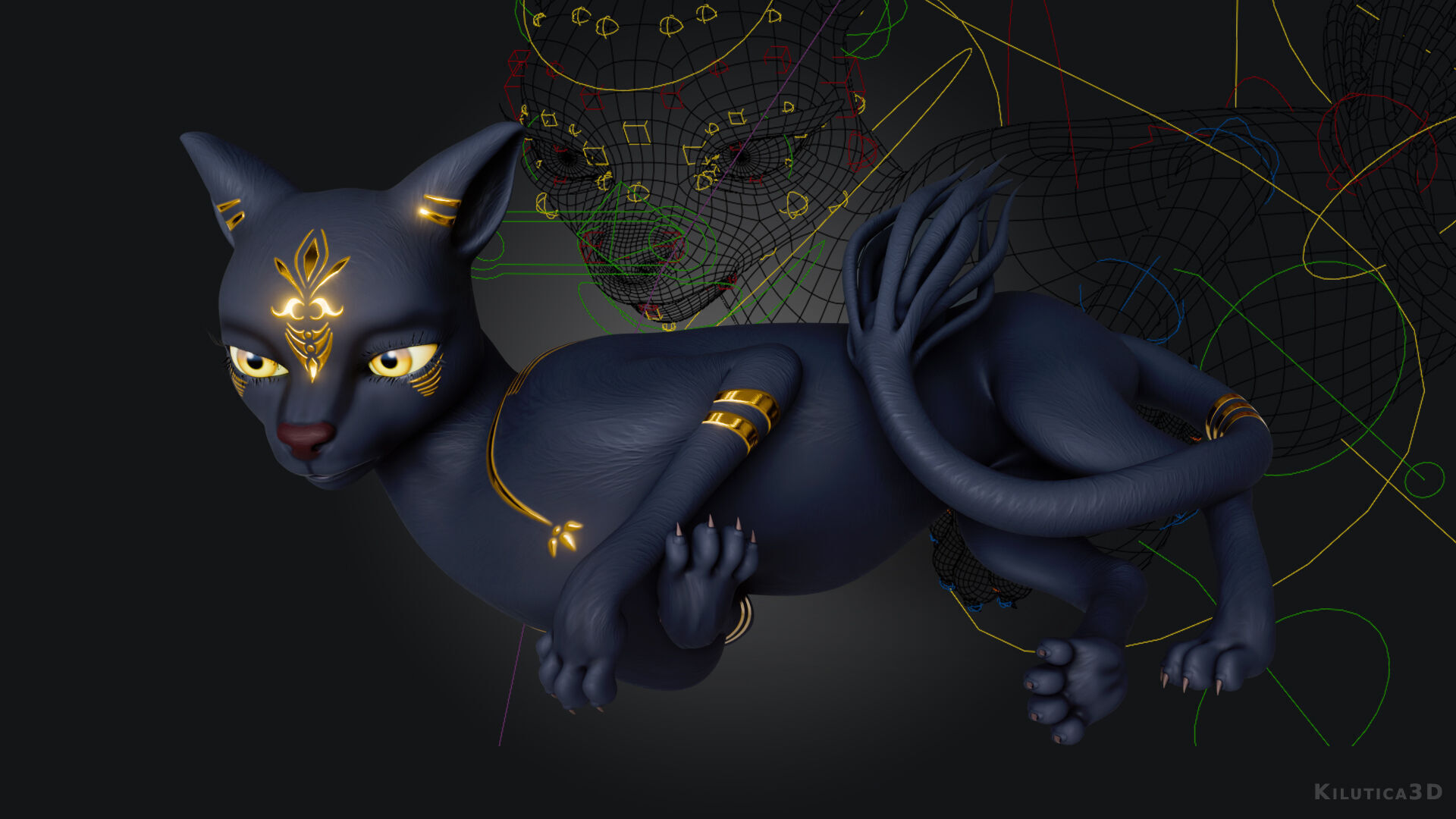 Egyptian Bastet Cat Rigged Low-poly 3D model_3