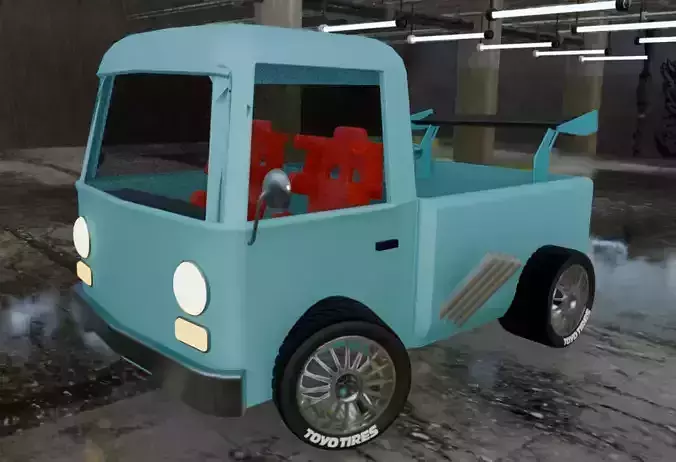 cartoon car fire and smoke 3D model