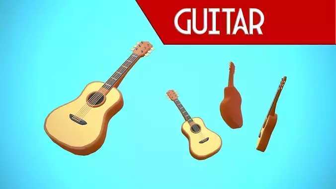 GUITAR CARTOON STYLIZED Low-poly 3D model
