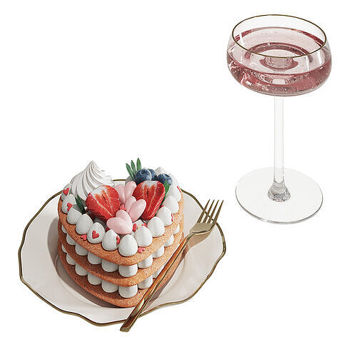 Cakes with champagne glasses 3D model 3