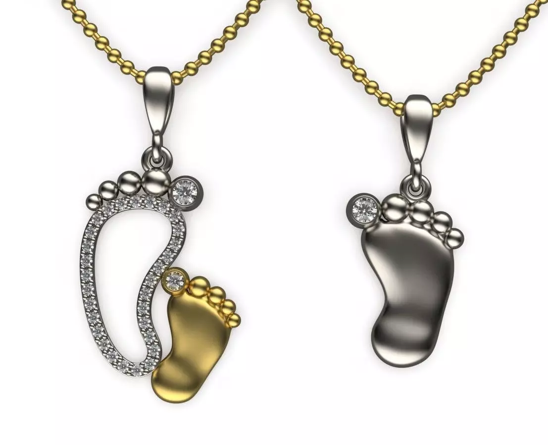 Mom and Baby Foot Diamond Pendant 3D print model